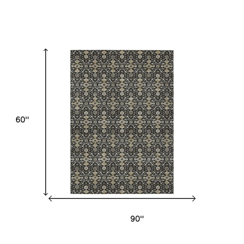 5' X 8' Black And Graphite Oriental Washable Indoor Outdoor Area Rug Homeroots Outdoor