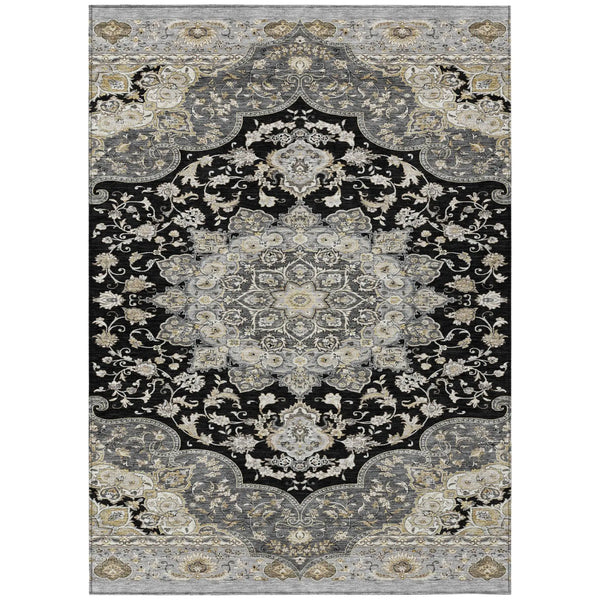 5' X 8' Black And Graphite Oriental Washable Indoor Outdoor Area Rug Homeroots Outdoor