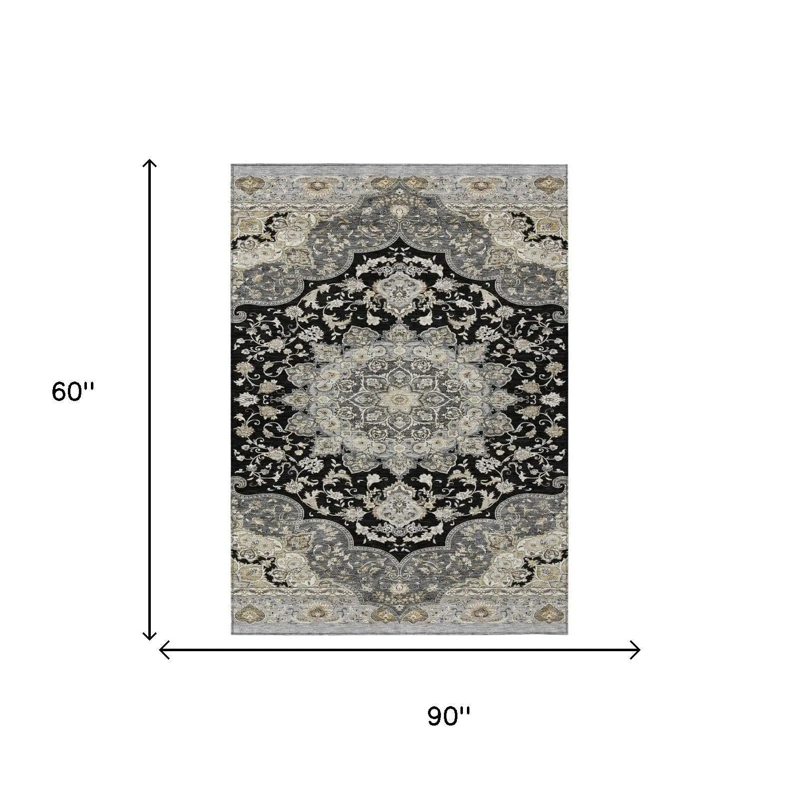 5' X 8' Black And Graphite Oriental Washable Indoor Outdoor Area Rug Homeroots Outdoor