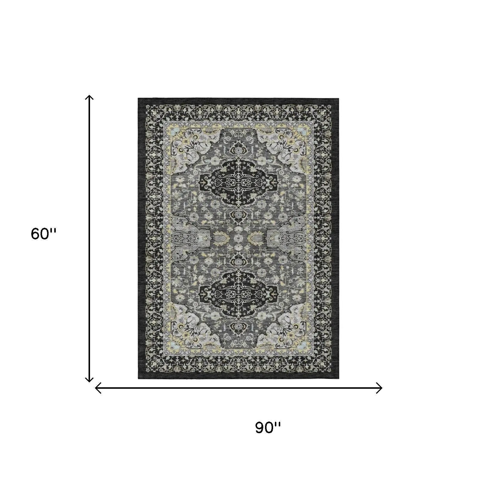 5' X 8' Black And Graphite Oriental Washable Indoor Outdoor Area Rug Homeroots Outdoor