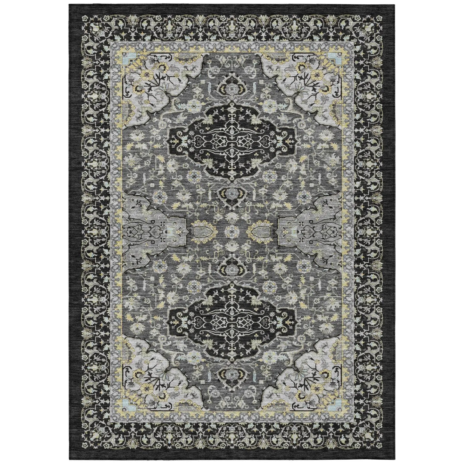 5' X 8' Black And Graphite Oriental Washable Indoor Outdoor Area Rug Homeroots Outdoor