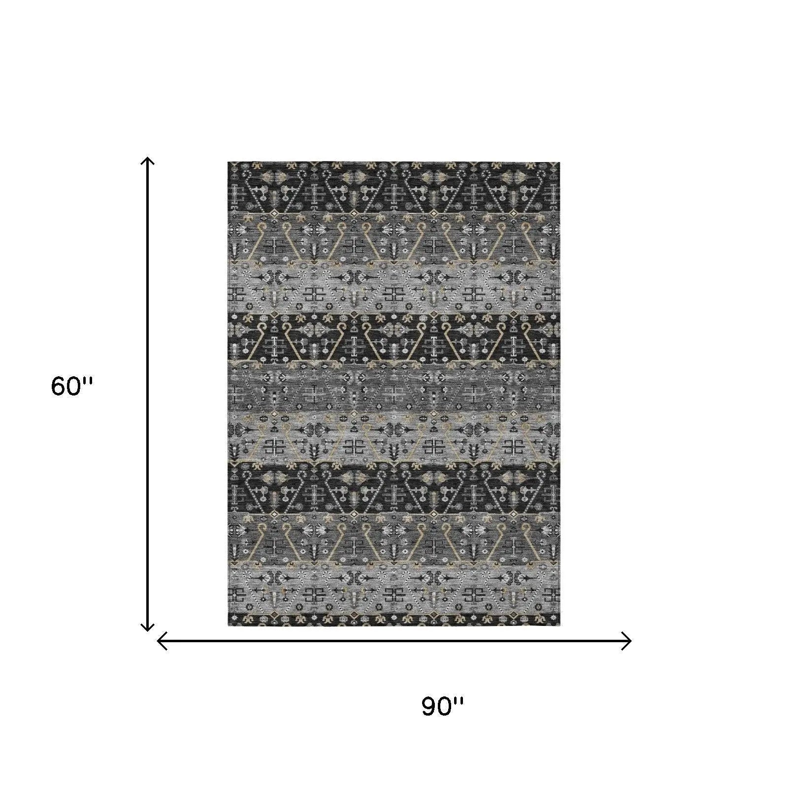 5' X 8' Black And Graphite Oriental Washable Indoor Outdoor Area Rug Homeroots Outdoor