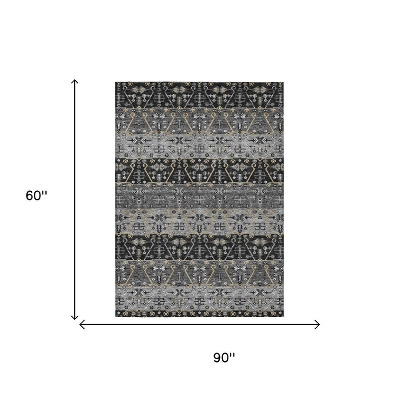 5' X 8' Black And Graphite Oriental Washable Indoor Outdoor Area Rug Homeroots Outdoor