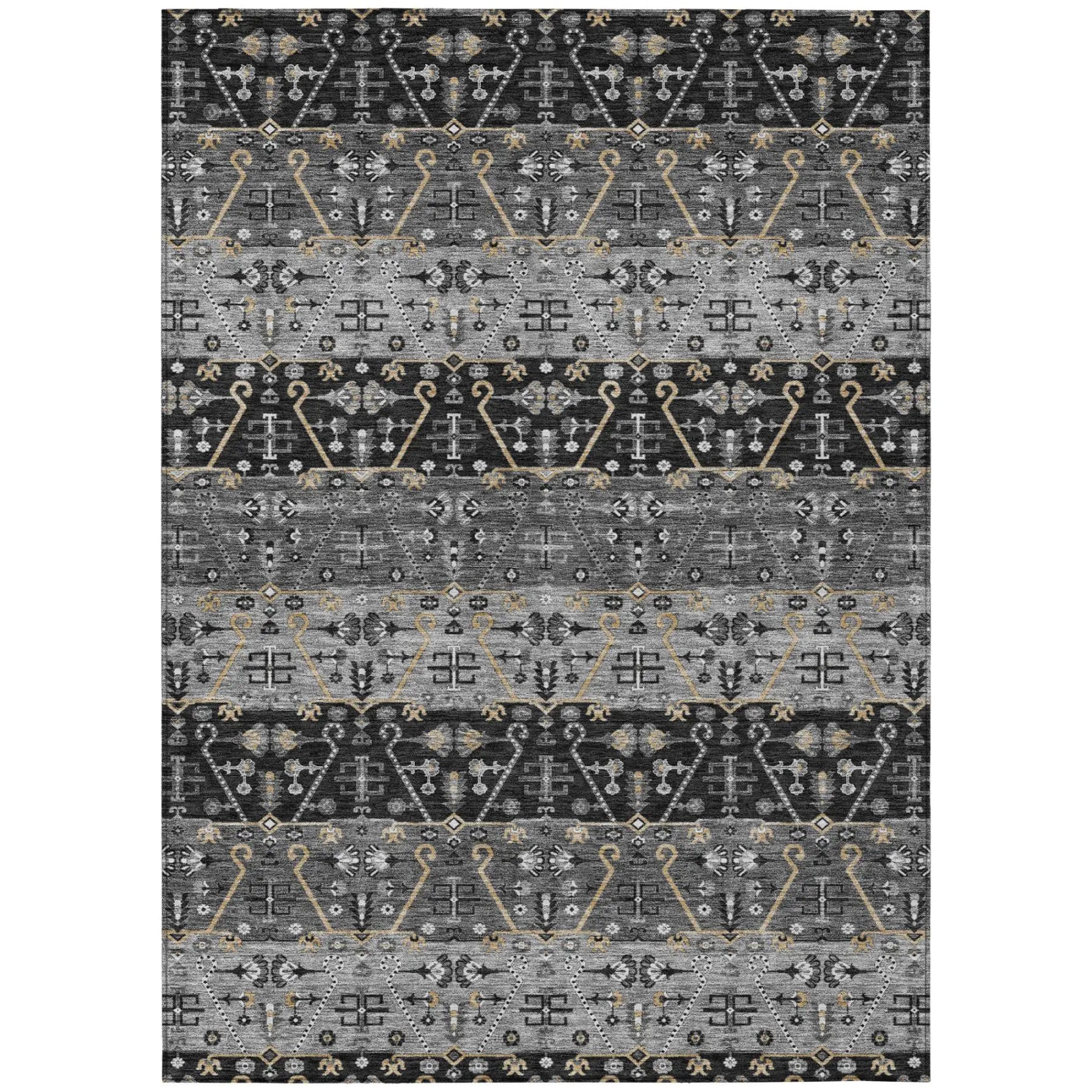 5' X 8' Black And Graphite Oriental Washable Indoor Outdoor Area Rug Homeroots Outdoor