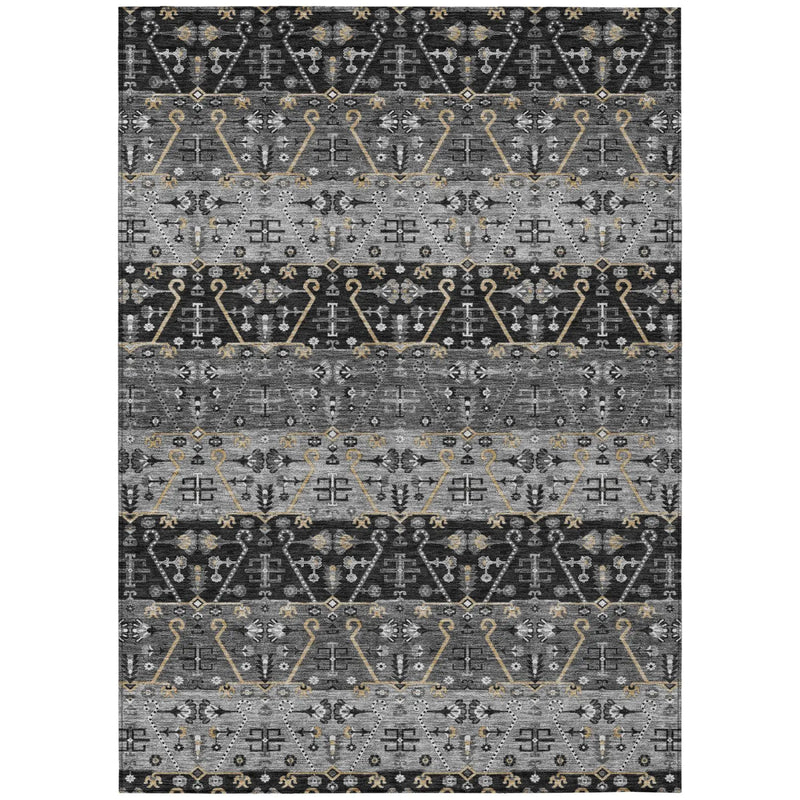 5' X 8' Black And Graphite Oriental Washable Indoor Outdoor Area Rug Homeroots Outdoor