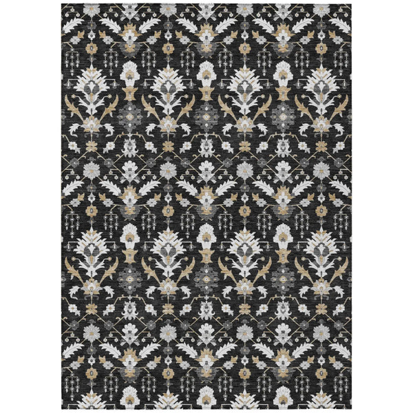 5' X 8' Black And Graphite Oriental Washable Indoor Outdoor Area Rug Homeroots Outdoor