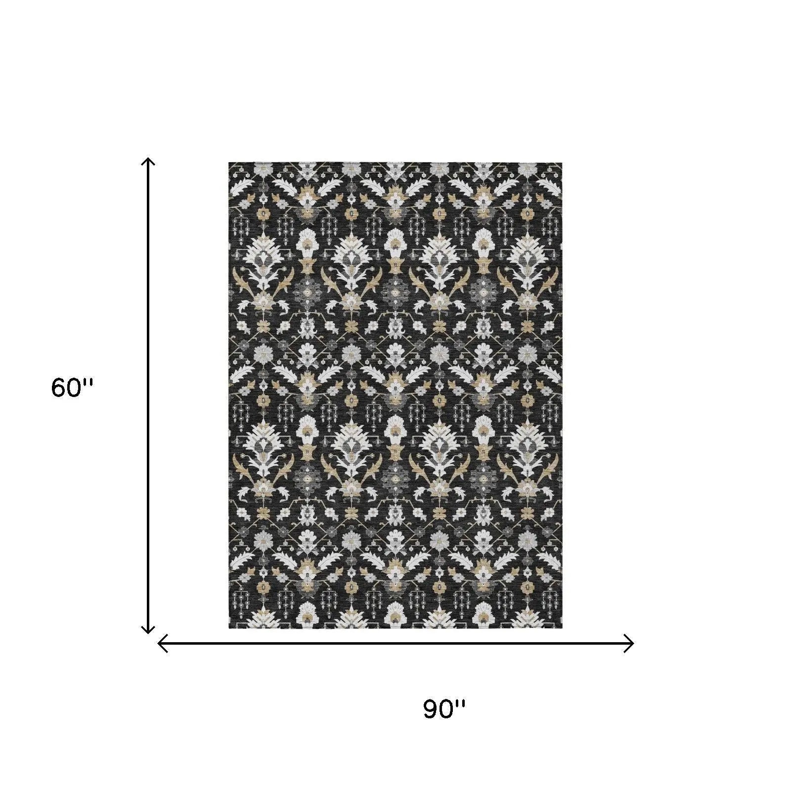 5' X 8' Black And Graphite Oriental Washable Indoor Outdoor Area Rug Homeroots Outdoor