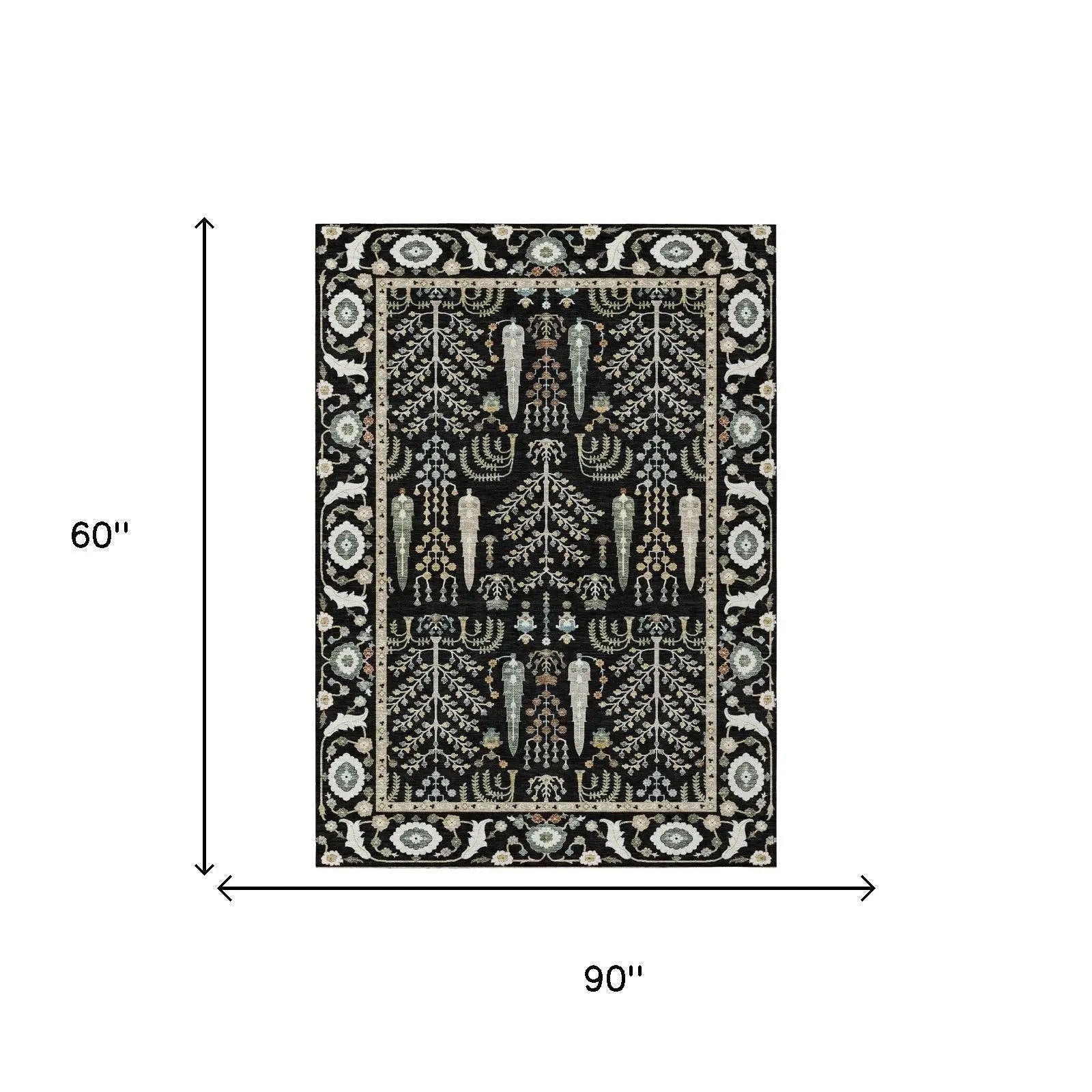 5' X 8' Black And Graphite Oriental Washable Indoor Outdoor Area Rug Homeroots Outdoor