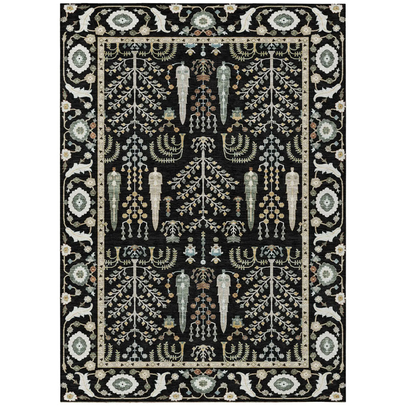 5' X 8' Black And Graphite Oriental Washable Indoor Outdoor Area Rug Homeroots Outdoor