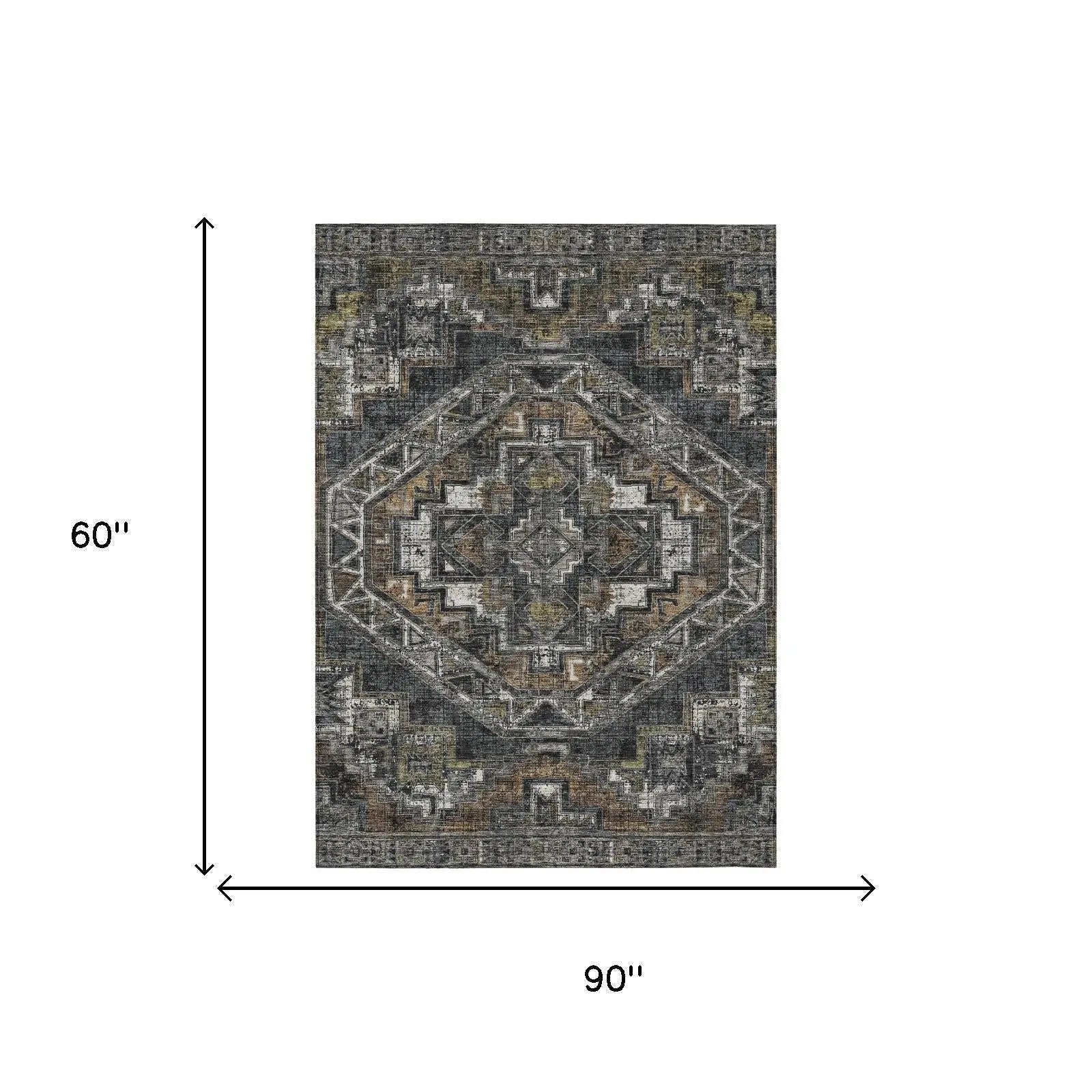 5' X 8' Black And Graphite Southwestern Washable Indoor Outdoor Area Rug Homeroots Outdoor