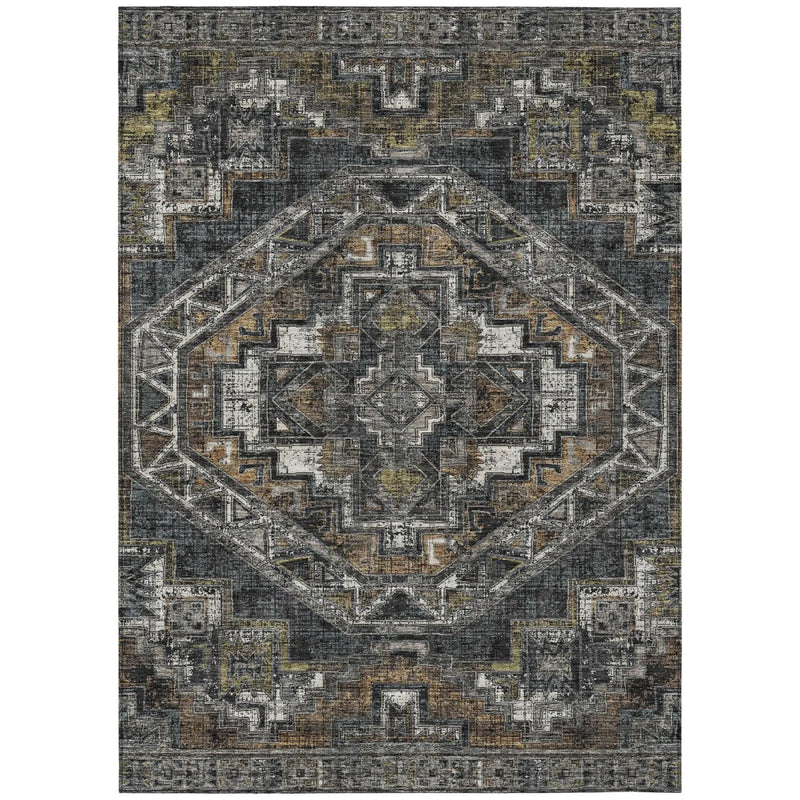 5' X 8' Black And Graphite Southwestern Washable Indoor Outdoor Area Rug Homeroots Outdoor