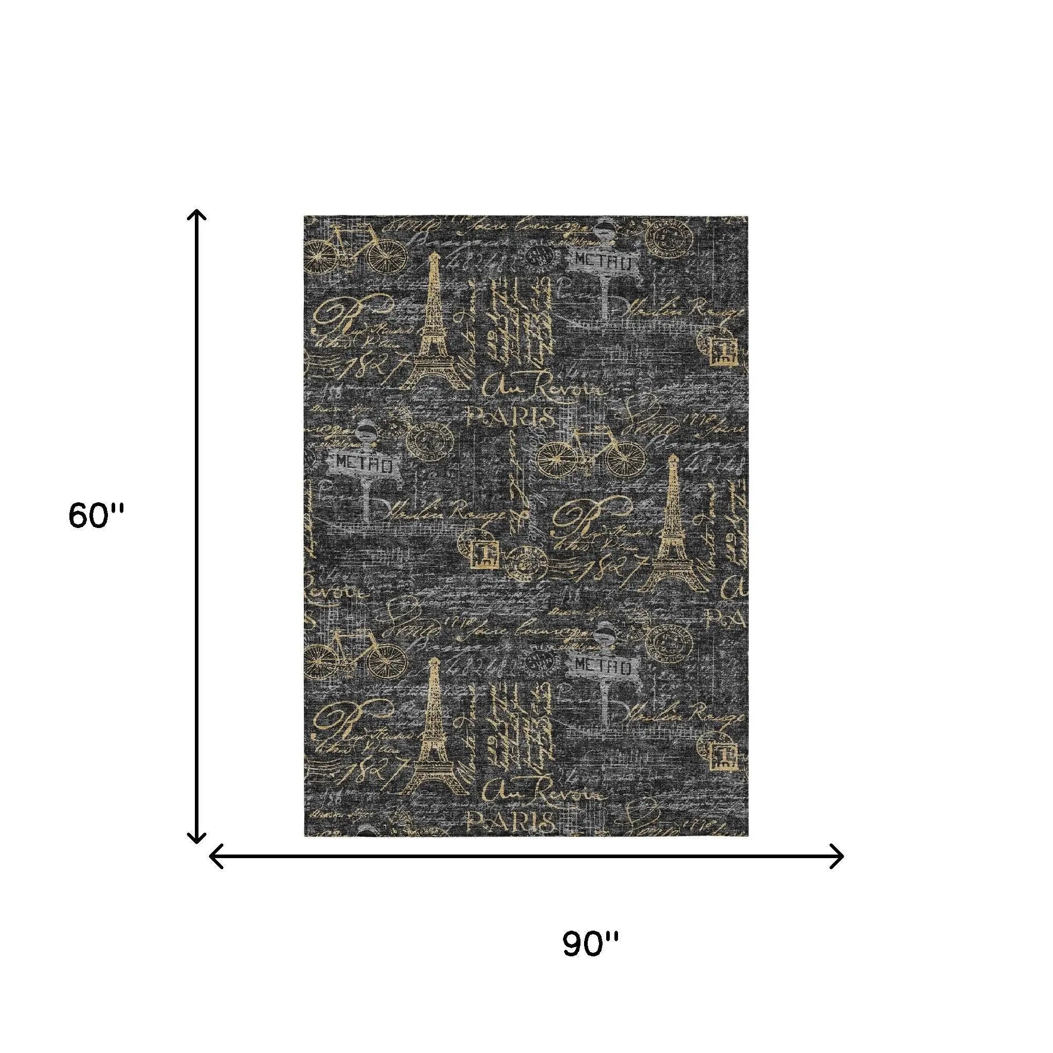 5' X 8' Black And Graphite Southwestern Washable Indoor Outdoor Area Rug Homeroots Outdoor