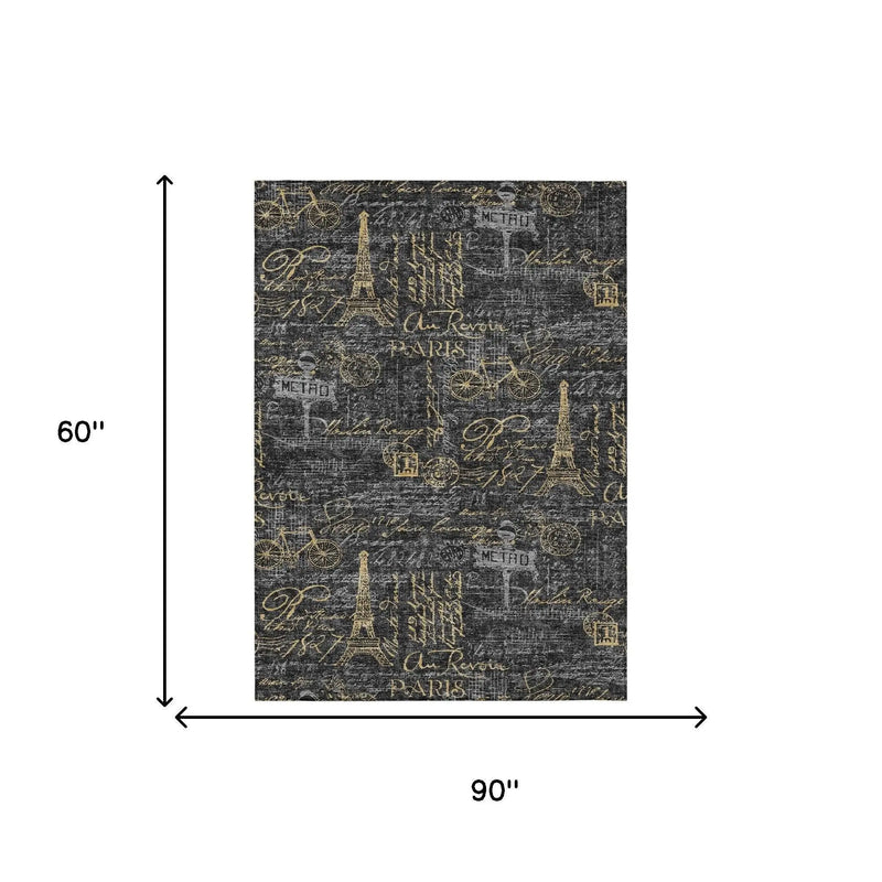 5' X 8' Black And Graphite Southwestern Washable Indoor Outdoor Area Rug Homeroots Outdoor
