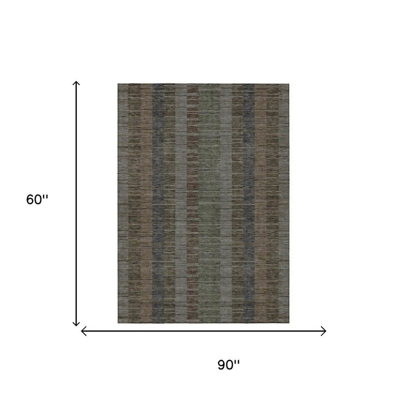 5' X 8' Black And Graphite Striped Washable Indoor Outdoor Area Rug Homeroots Outdoor