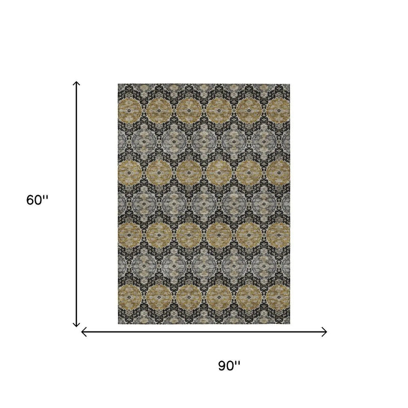 5' X 8' Black And Graphite Striped Washable Indoor Outdoor Area Rug Homeroots Outdoor
