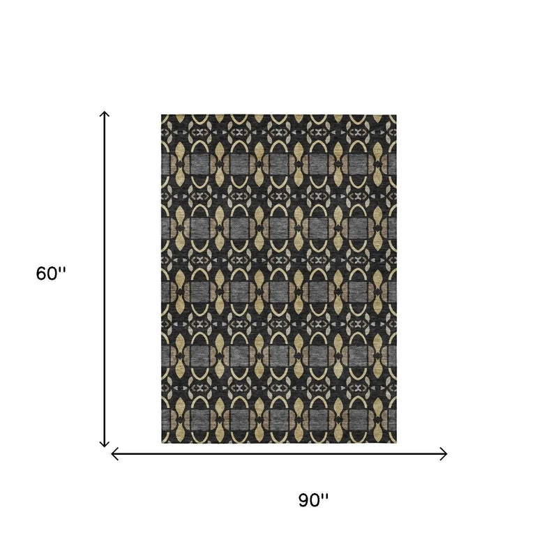 5' X 8' Black And Graphite Striped Washable Indoor Outdoor Area Rug Homeroots Outdoor