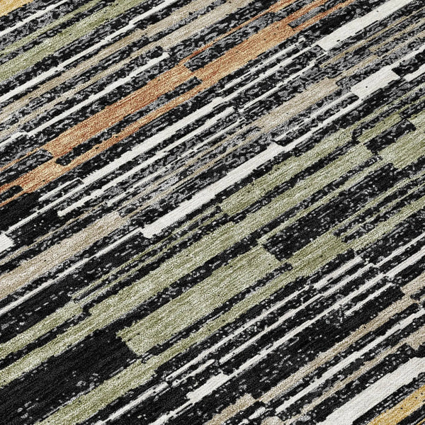 5' X 8' Black And Graphite Striped Washable Indoor Outdoor Area Rug Homeroots Outdoor
