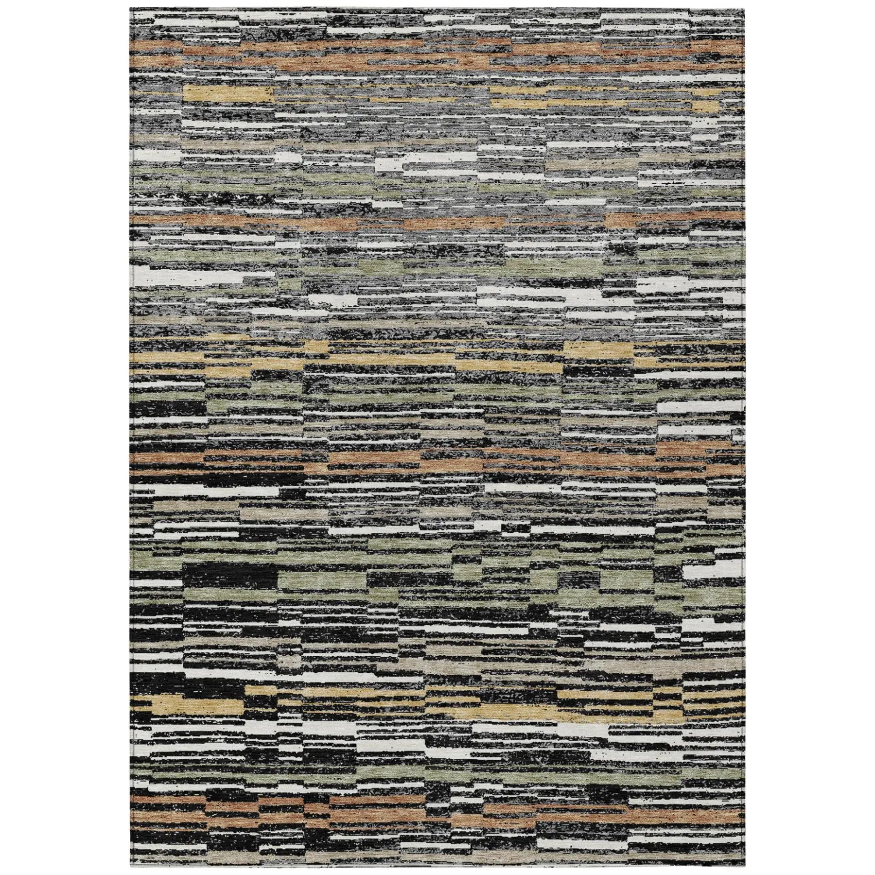 5' X 8' Black And Graphite Striped Washable Indoor Outdoor Area Rug Homeroots Outdoor