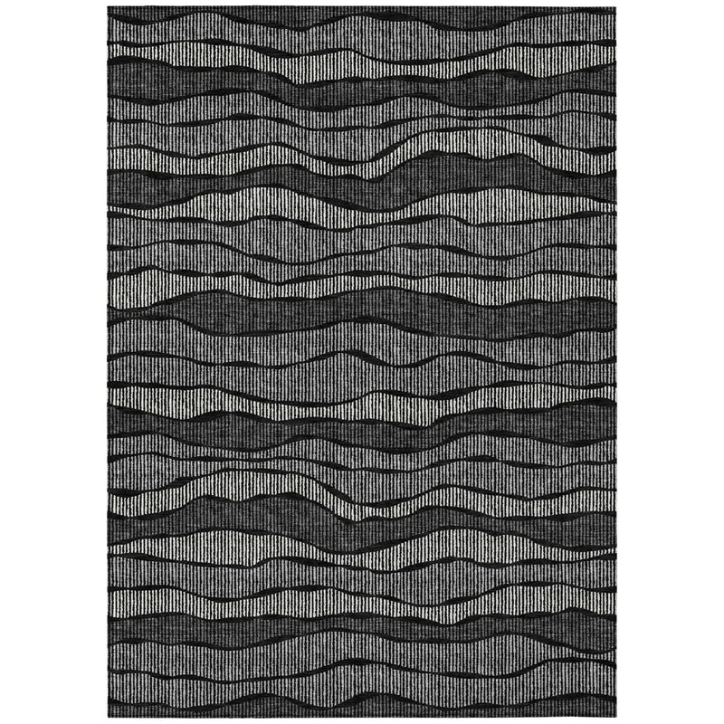5' X 8' Black And Graphite Striped Washable Indoor Outdoor Area Rug Homeroots Outdoor