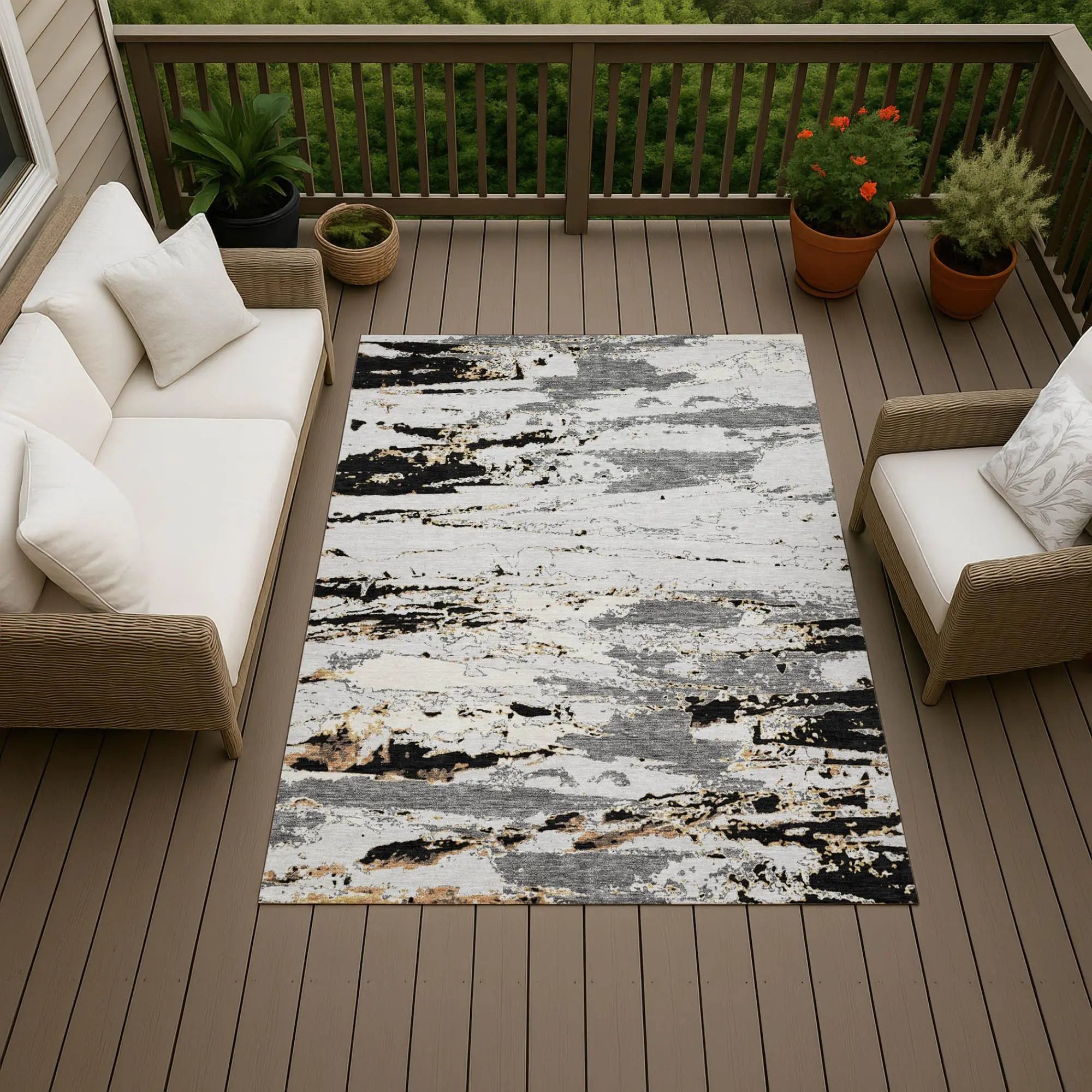 5' X 8' Black And Gray Abstract Washable Indoor Outdoor Area Rug Homeroots Outdoor
