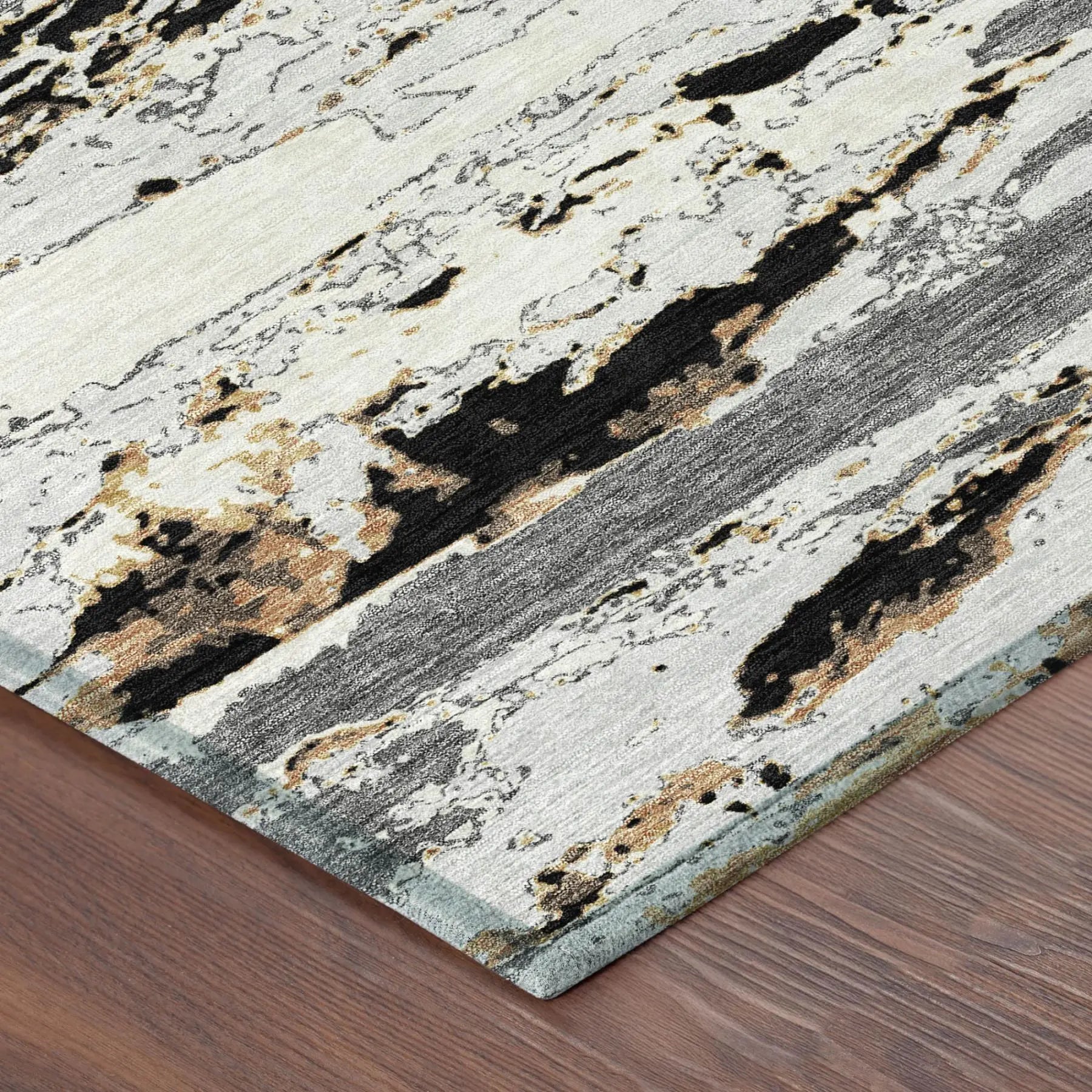 5' X 8' Black And Gray Abstract Washable Indoor Outdoor Area Rug Homeroots Outdoor