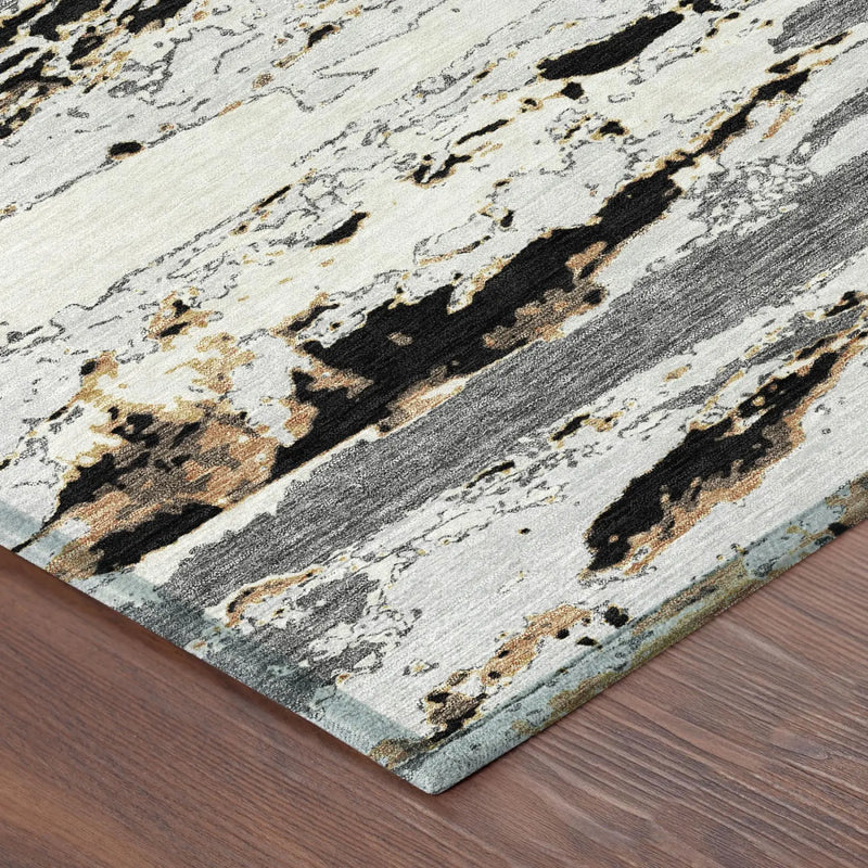 5' X 8' Black And Gray Abstract Washable Indoor Outdoor Area Rug Homeroots Outdoor