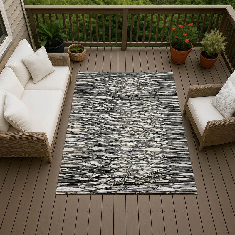 5' X 8' Black And Gray Abstract Washable Indoor Outdoor Area Rug Homeroots Outdoor