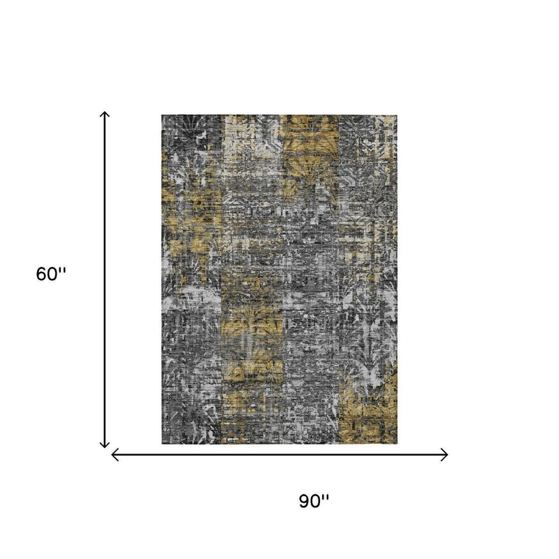 5' X 8' Black And Gray Abstract Washable Indoor Outdoor Area Rug Homeroots Outdoor