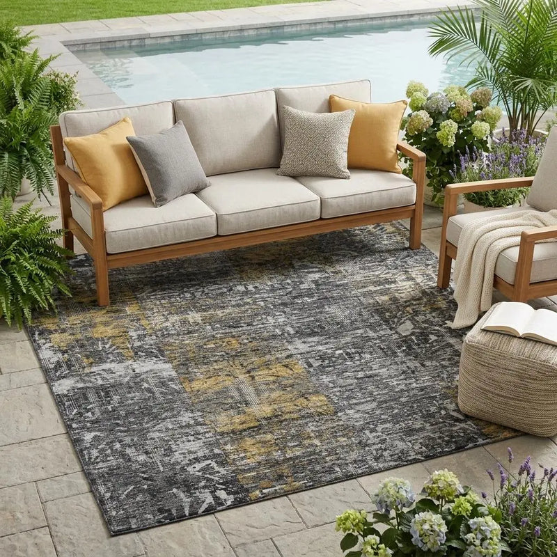 5' X 8' Black And Gray Abstract Washable Indoor Outdoor Area Rug Homeroots Outdoor