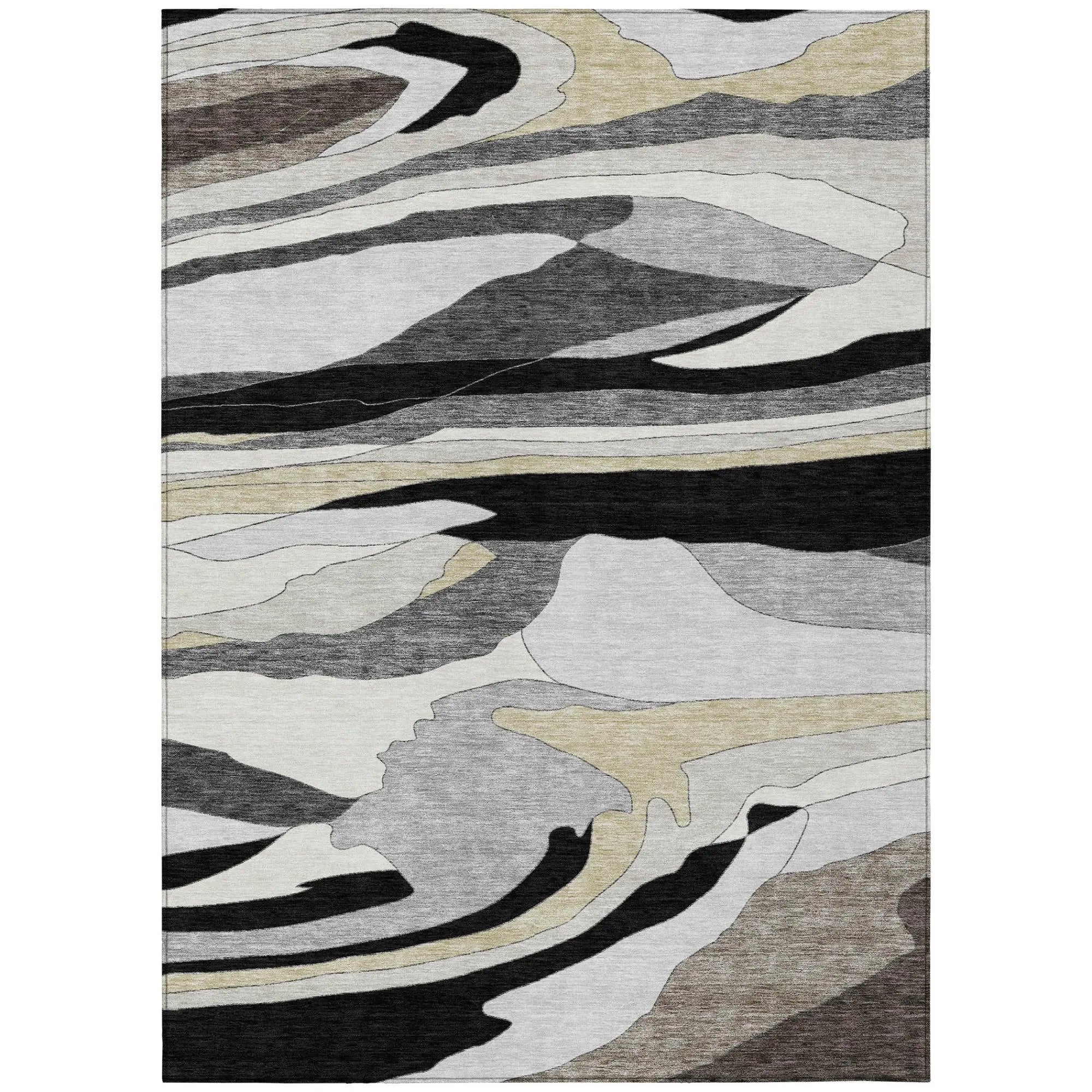 5' X 8' Black And Gray Abstract Washable Indoor Outdoor Area Rug Homeroots Outdoor