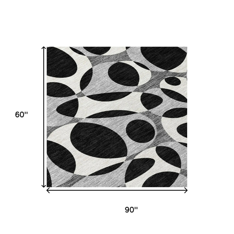 5' X 8' Black And Gray Abstract Washable Indoor Outdoor Area Rug Homeroots Outdoor