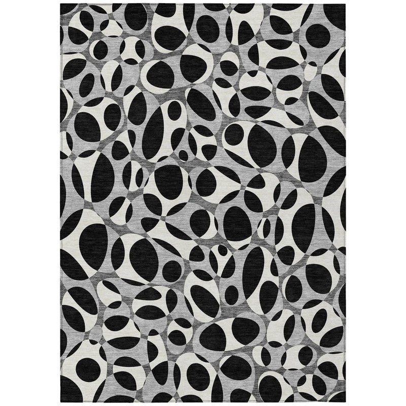 5' X 8' Black And Gray Abstract Washable Indoor Outdoor Area Rug Homeroots Outdoor