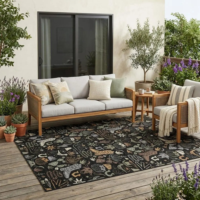 5' X 8' Black And Gray Cactus Washable Indoor Outdoor Area Rug Homeroots Outdoor