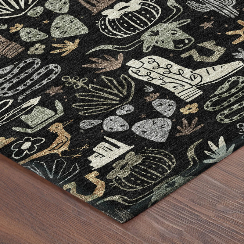 5' X 8' Black And Gray Cactus Washable Indoor Outdoor Area Rug Homeroots Outdoor