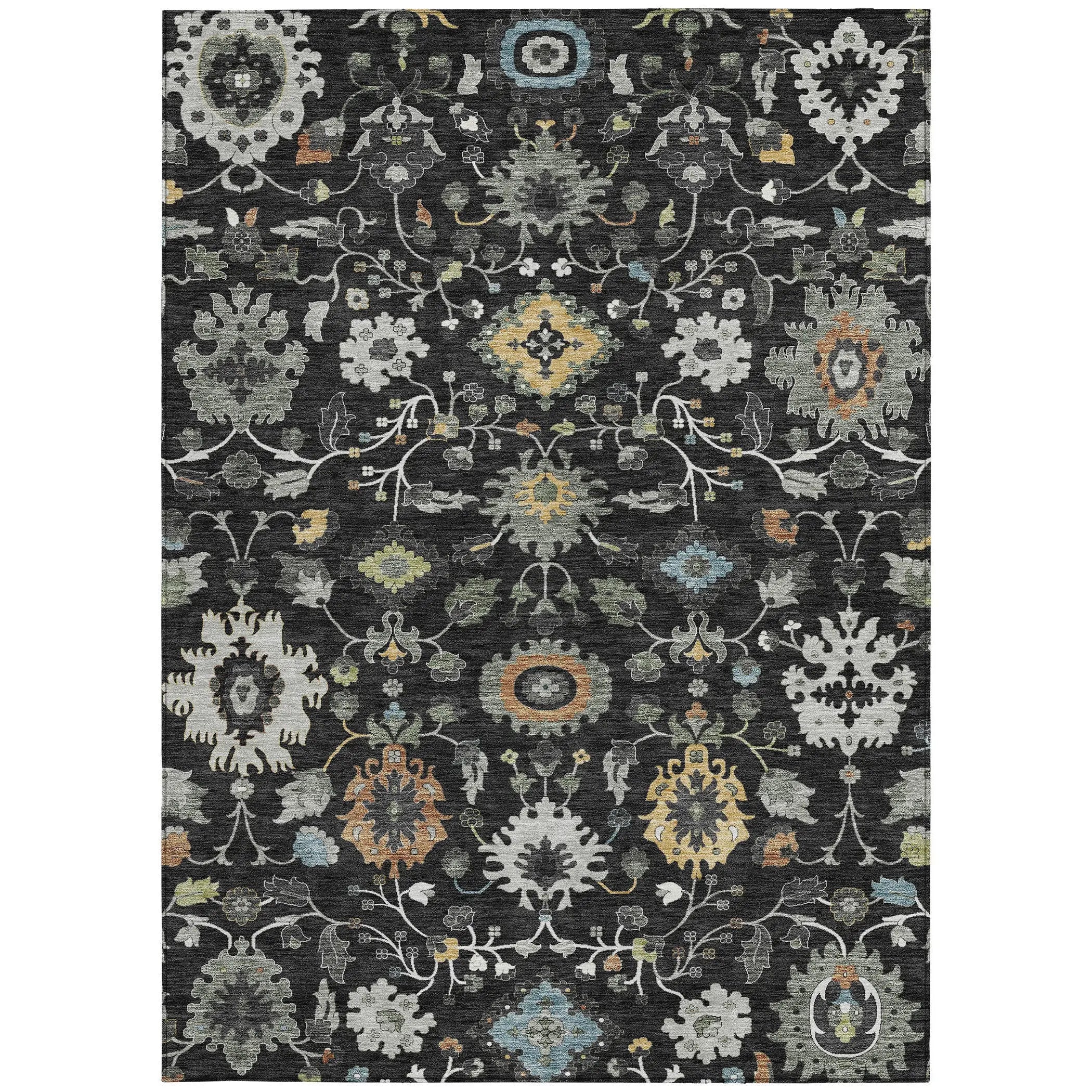 5' X 8' Black And Gray Floral Medallion Washable Indoor Outdoor Area Rug Homeroots Outdoor