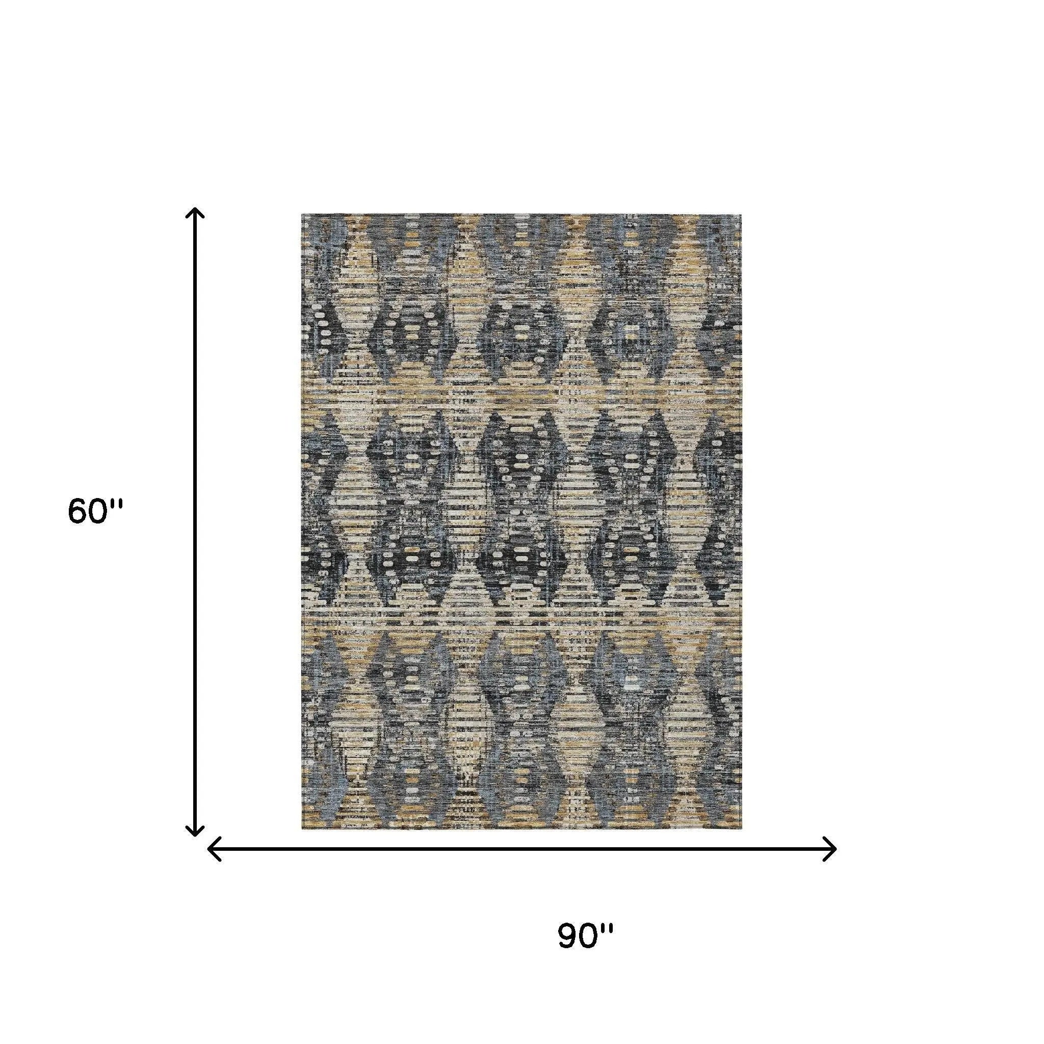 5' X 8' Black And Gray Floral Medallion Washable Indoor Outdoor Area Rug Homeroots Outdoor