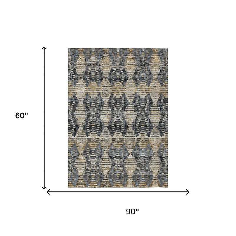 5' X 8' Black And Gray Floral Medallion Washable Indoor Outdoor Area Rug Homeroots Outdoor