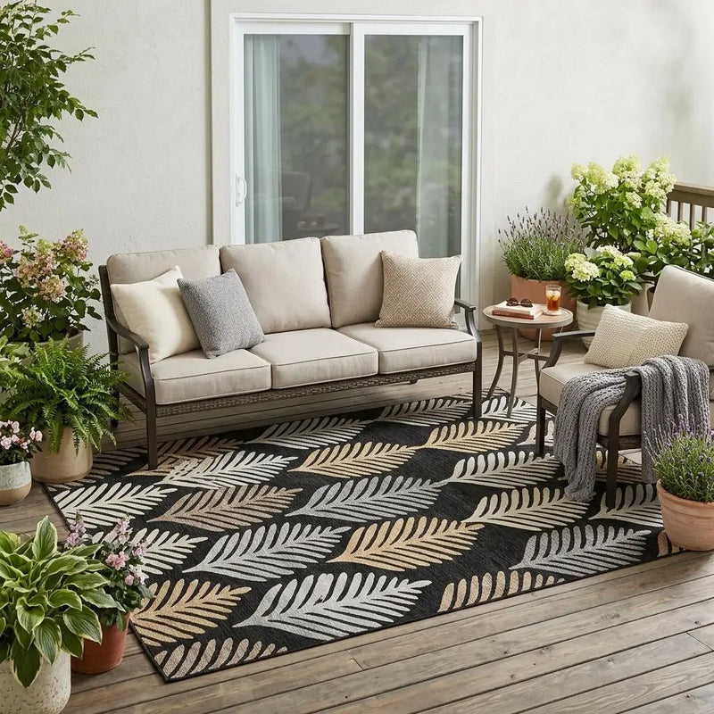 5' X 8' Black And Gray Floral Washable Indoor Outdoor Area Rug Homeroots Outdoor