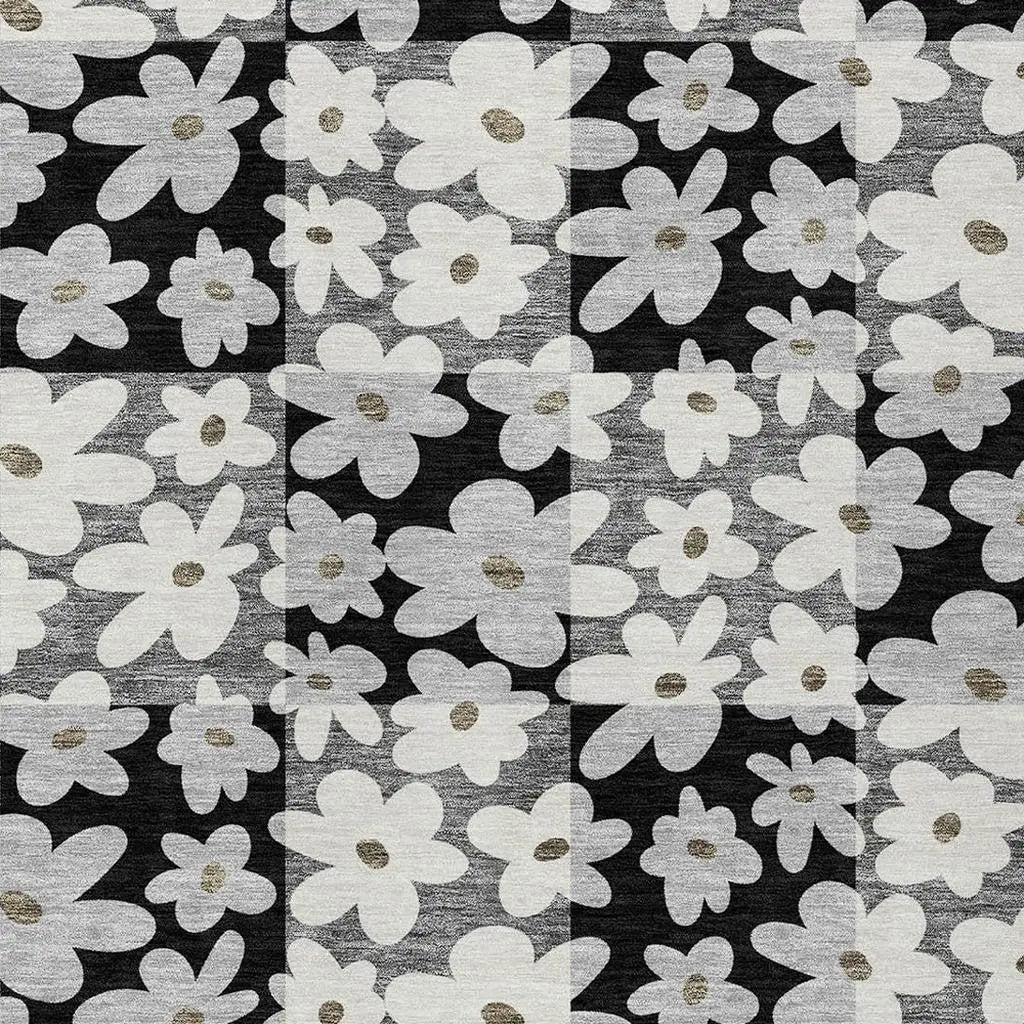 5' X 8' Black And Gray Floral Washable Indoor Outdoor Area Rug Homeroots Outdoor