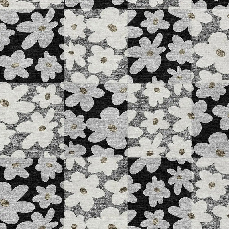 5' X 8' Black And Gray Floral Washable Indoor Outdoor Area Rug Homeroots Outdoor