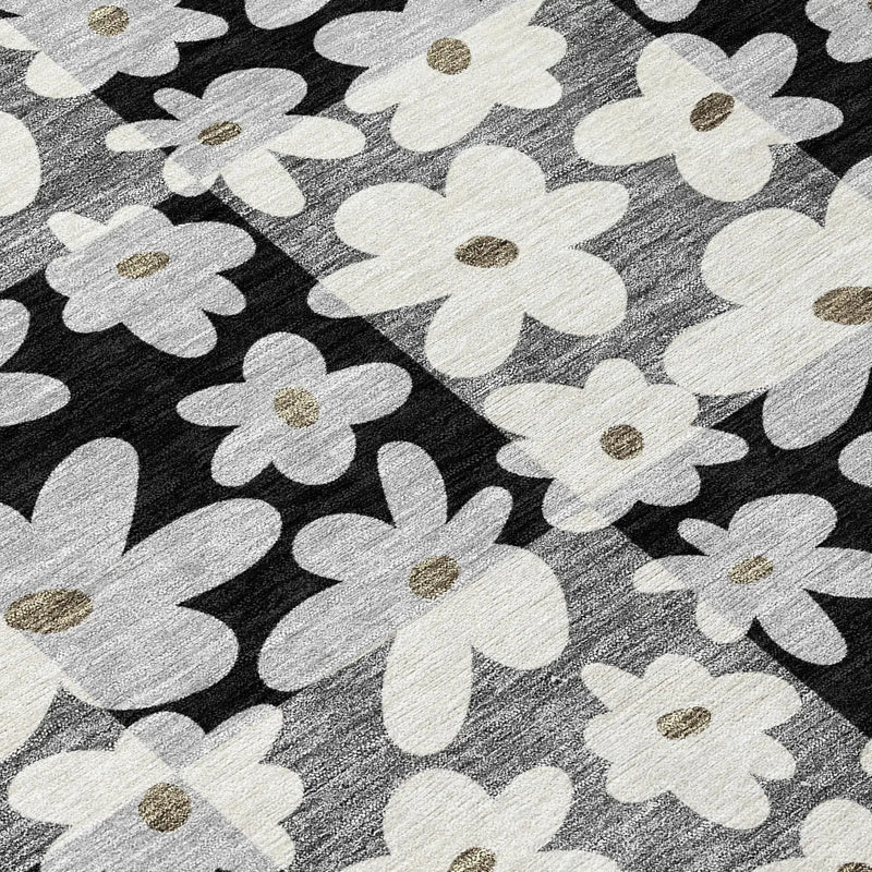 5' X 8' Black And Gray Floral Washable Indoor Outdoor Area Rug Homeroots Outdoor