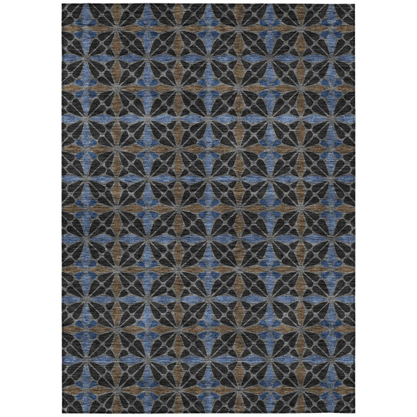 5' X 8' Black And Gray Geometric Washable Indoor Outdoor Area Rug Homeroots Outdoor