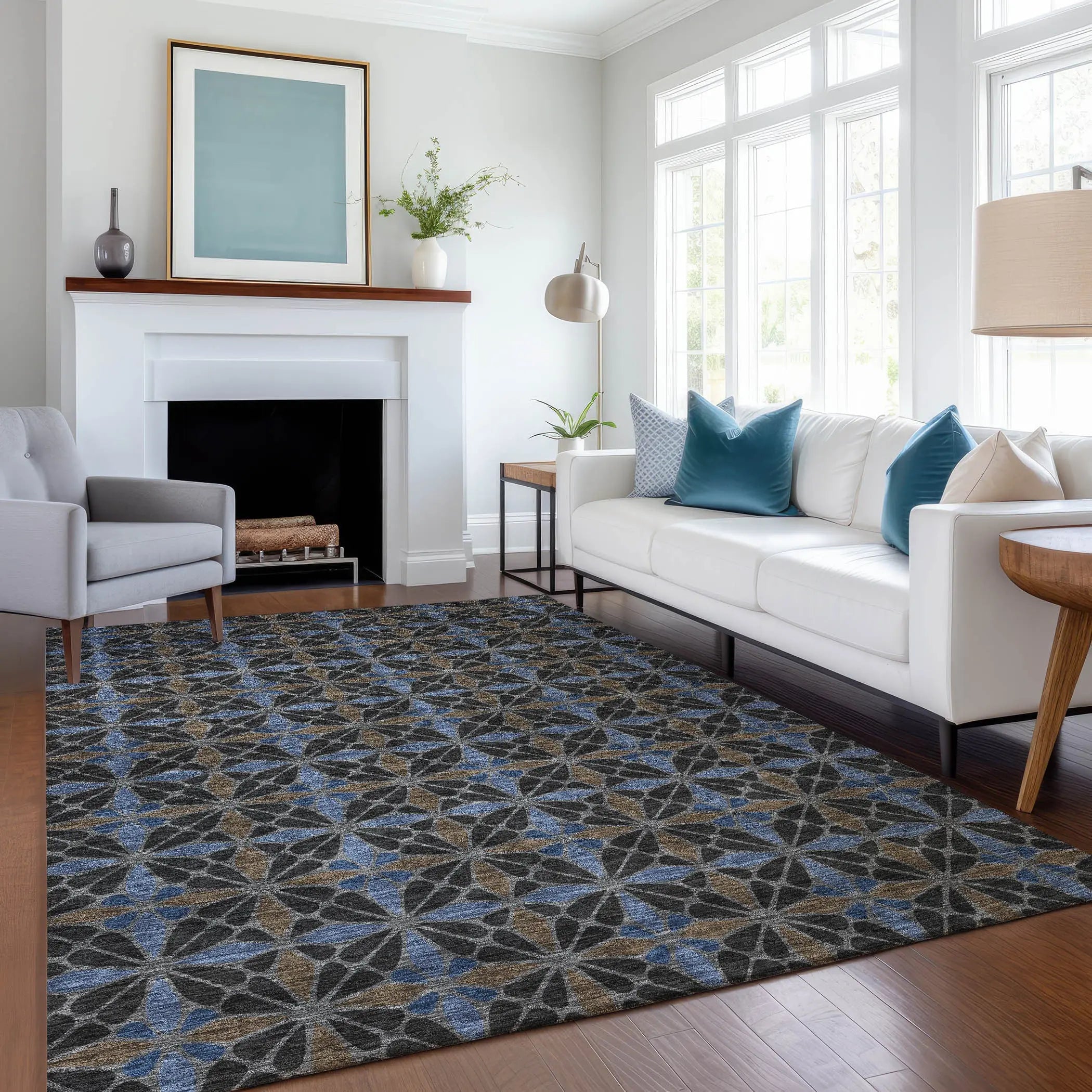 5' X 8' Black And Gray Geometric Washable Indoor Outdoor Area Rug Homeroots Outdoor