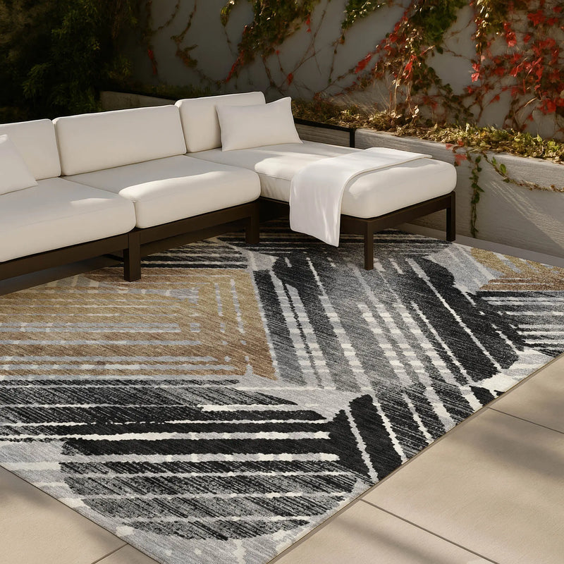 5' X 8' Black And Gray Geometric Washable Indoor Outdoor Area Rug Homeroots Outdoor