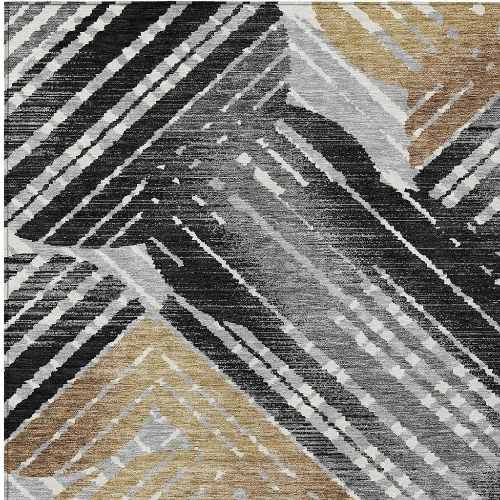 5' X 8' Black And Gray Geometric Washable Indoor Outdoor Area Rug Homeroots Outdoor