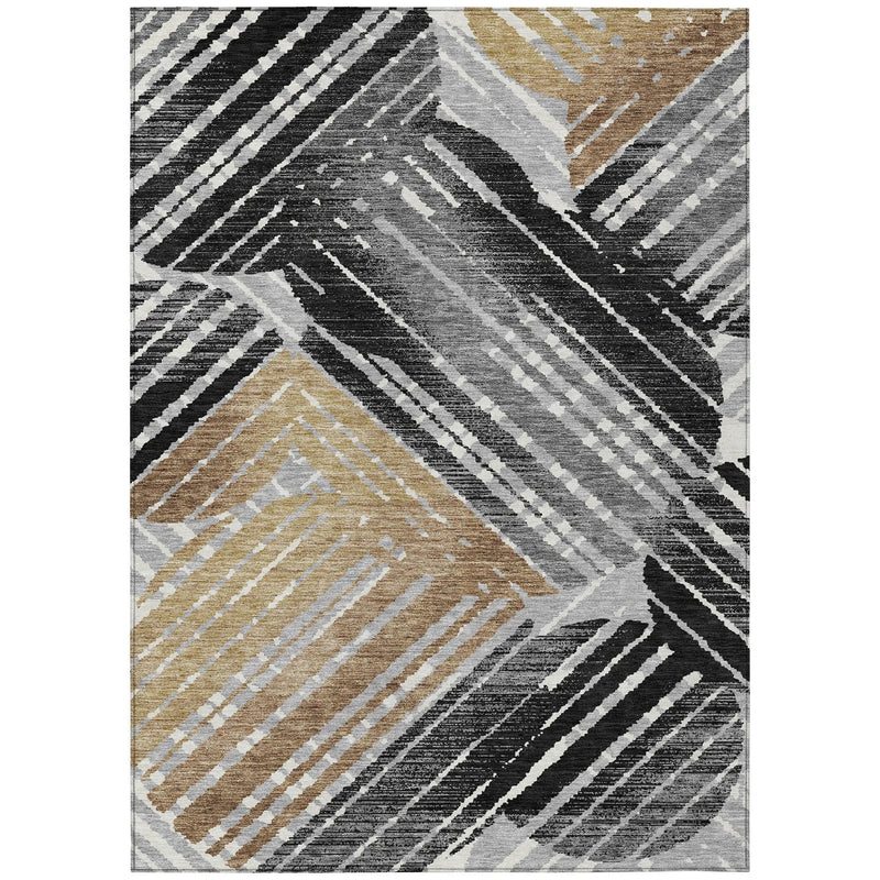 5' X 8' Black And Gray Geometric Washable Indoor Outdoor Area Rug Homeroots Outdoor