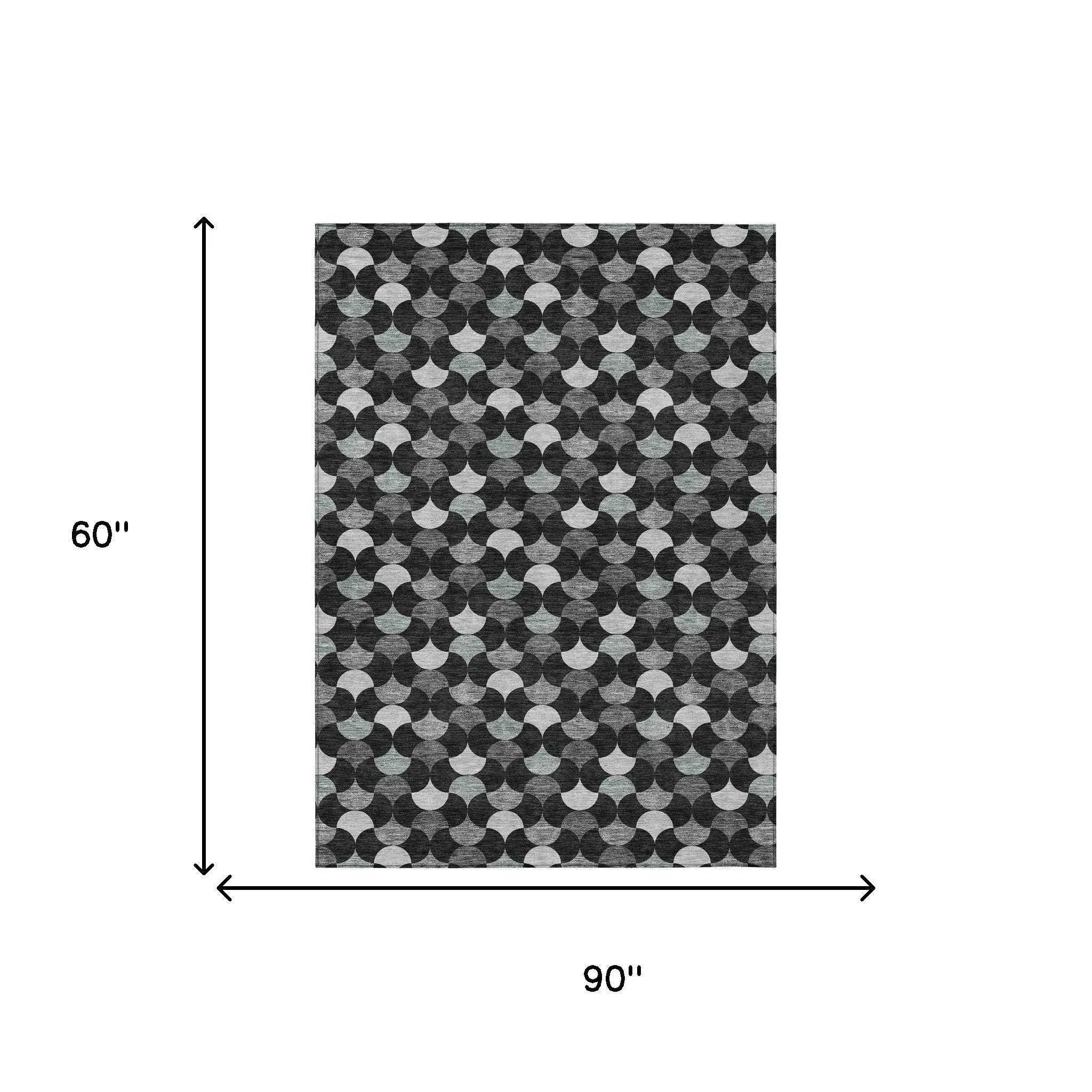 5' X 8' Black And Gray Geometric Washable Indoor Outdoor Area Rug Homeroots Outdoor
