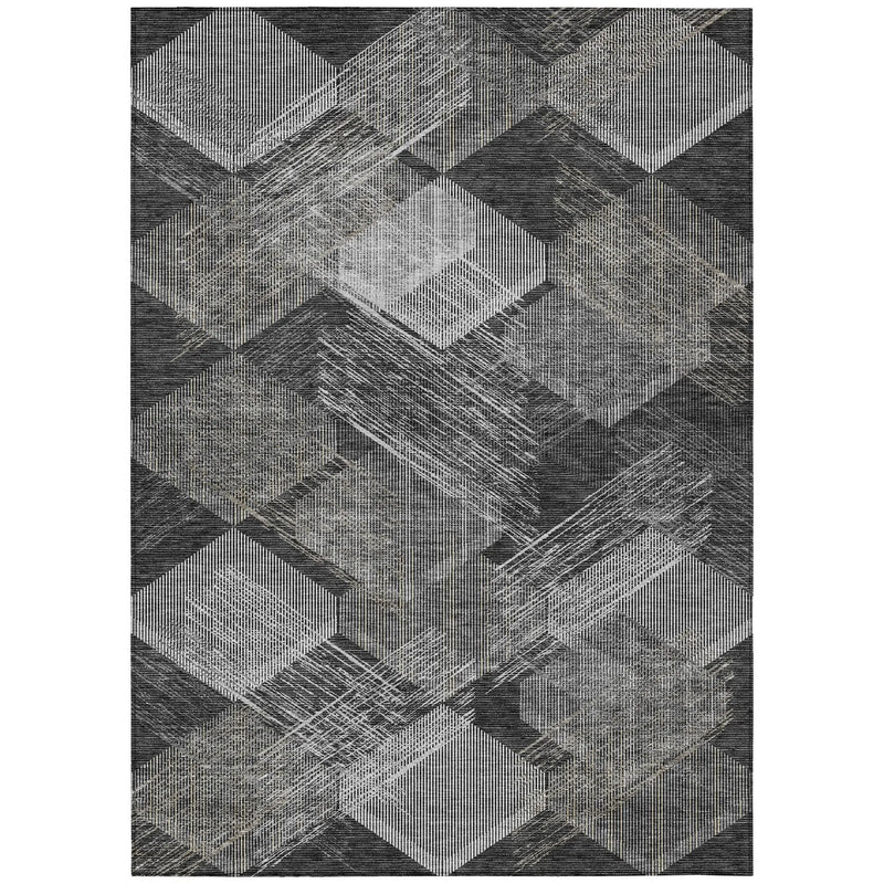 5' X 8' Black And Gray Geometric Washable Indoor Outdoor Area Rug Homeroots Outdoor