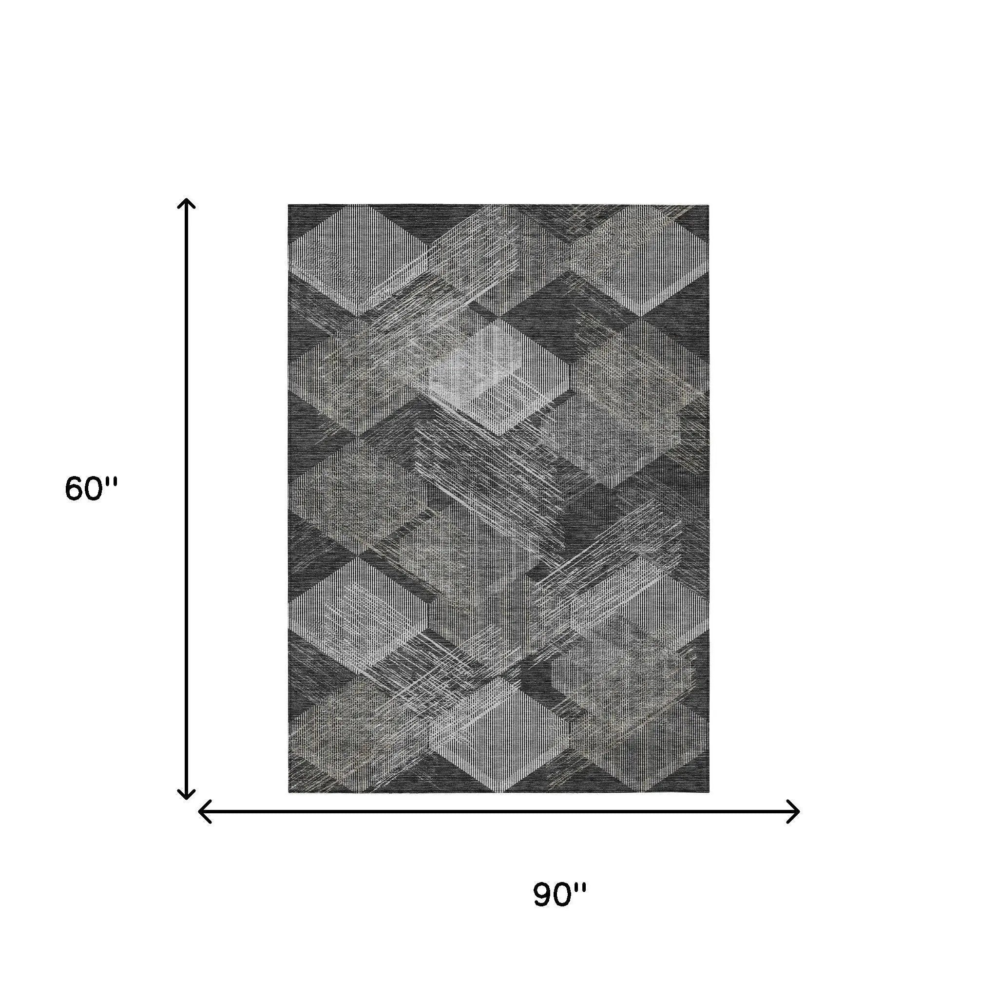 5' X 8' Black And Gray Geometric Washable Indoor Outdoor Area Rug Homeroots Outdoor