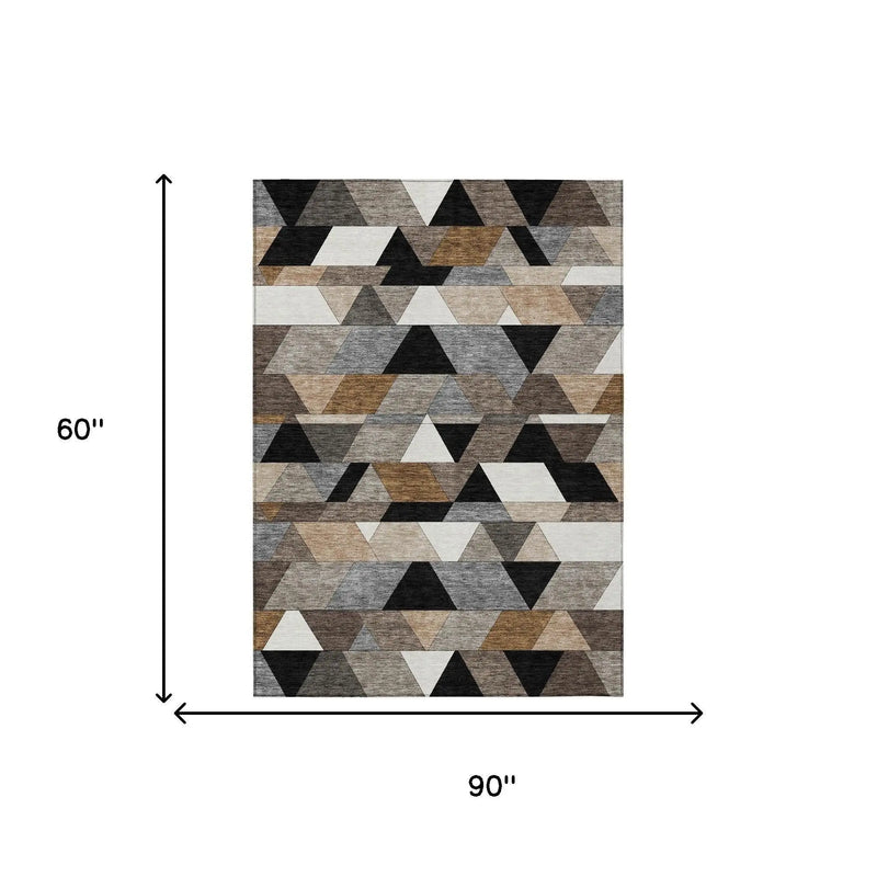 5' X 8' Black And Gray Geometric Washable Indoor Outdoor Area Rug Homeroots Outdoor